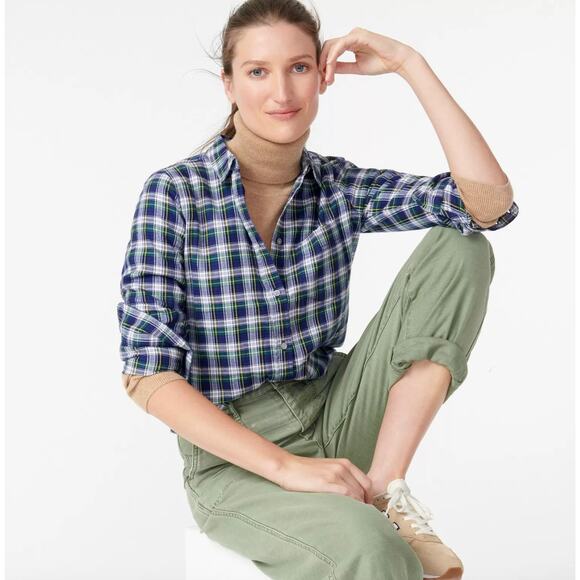 J.Crew Button Down Shirt Plaid Flannel Classic Fit Boyfriend Preppy US 00 NWT - Picture 2 of 14